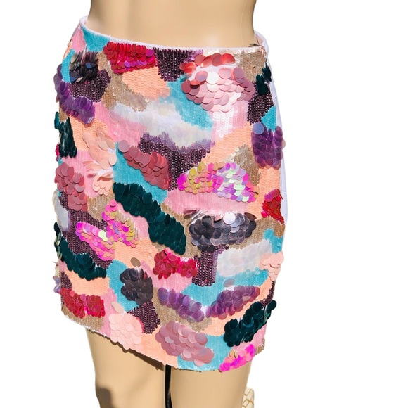 Bebe multicolored sequin mini skirt Sz 4 - Picture 3 of 11